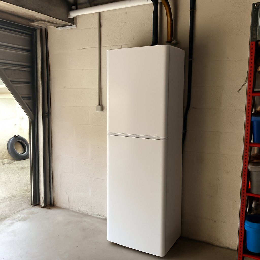 Module intérieur blanc en colonne dans un garage